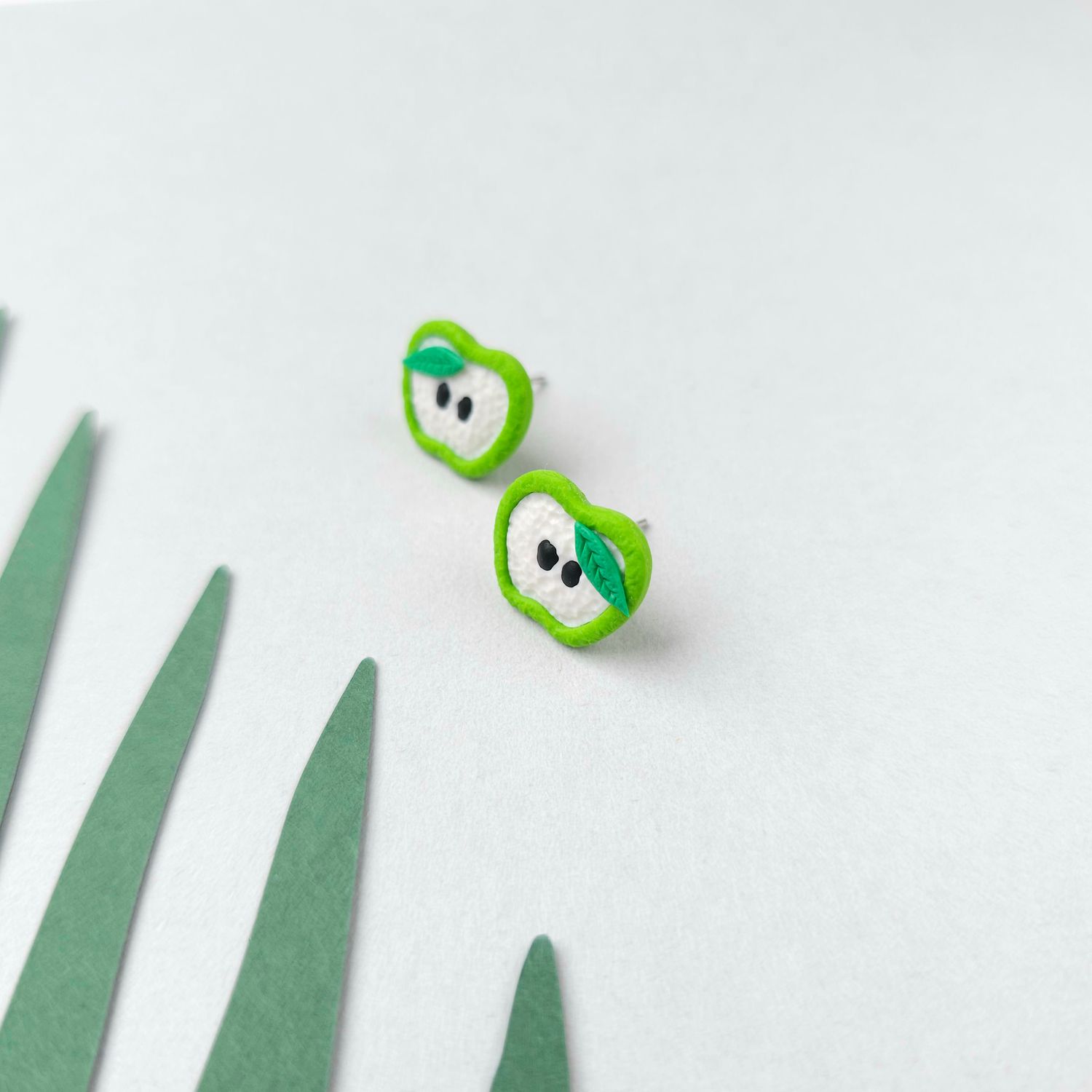 Small green apple earrings