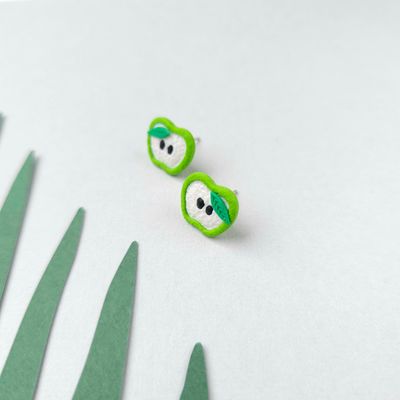 Small green apple earrings