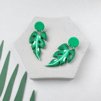 Tropical leaf polymer clay earrings