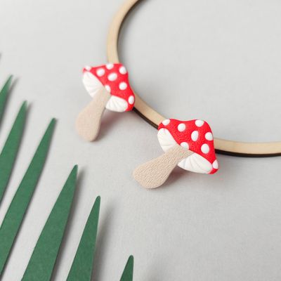 Red mushroom clay earrings