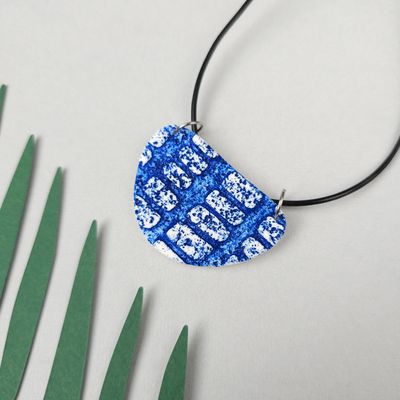 Blue textured polymer clay necklace