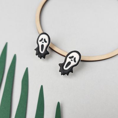 Black and White Scream Halloween Earrings