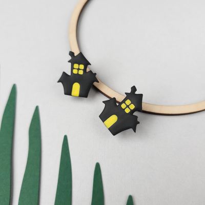 Black Haunted Castle Halloween Earrings