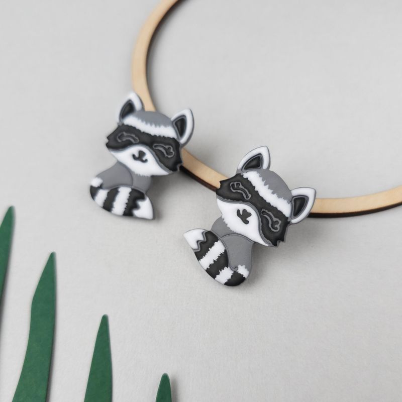 Cute Large Racoon Polymer Clay Earrings