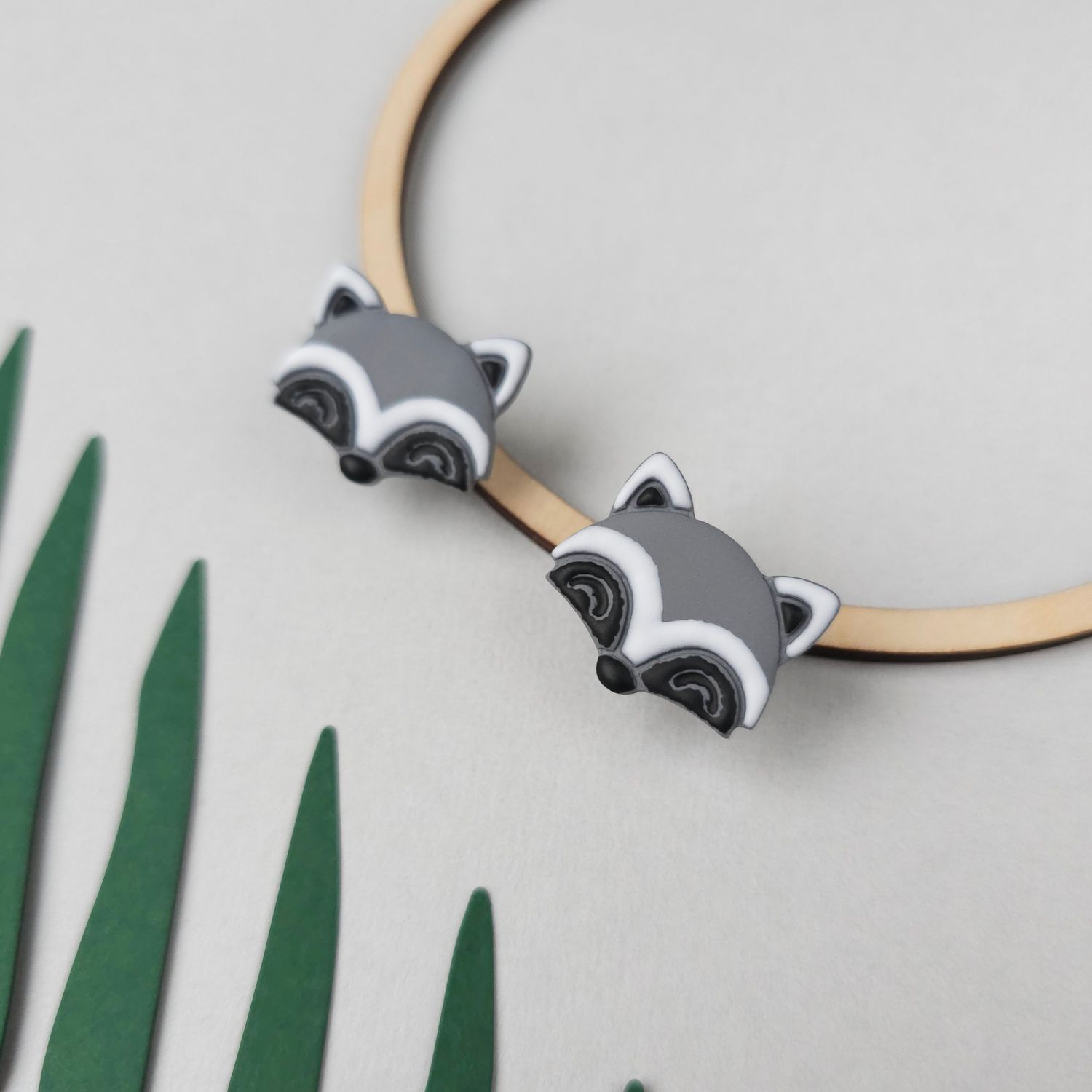 Cute Small Racoon Polymer Clay Earrings
