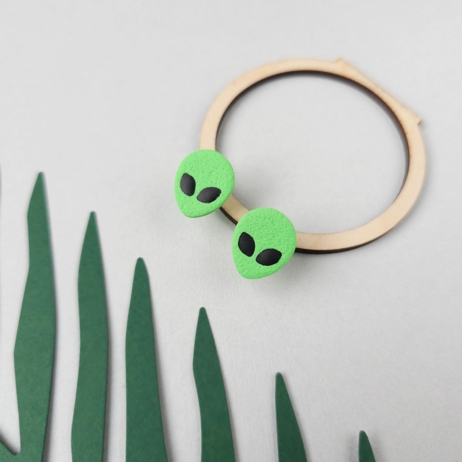 Green Alien Halloween Earrings