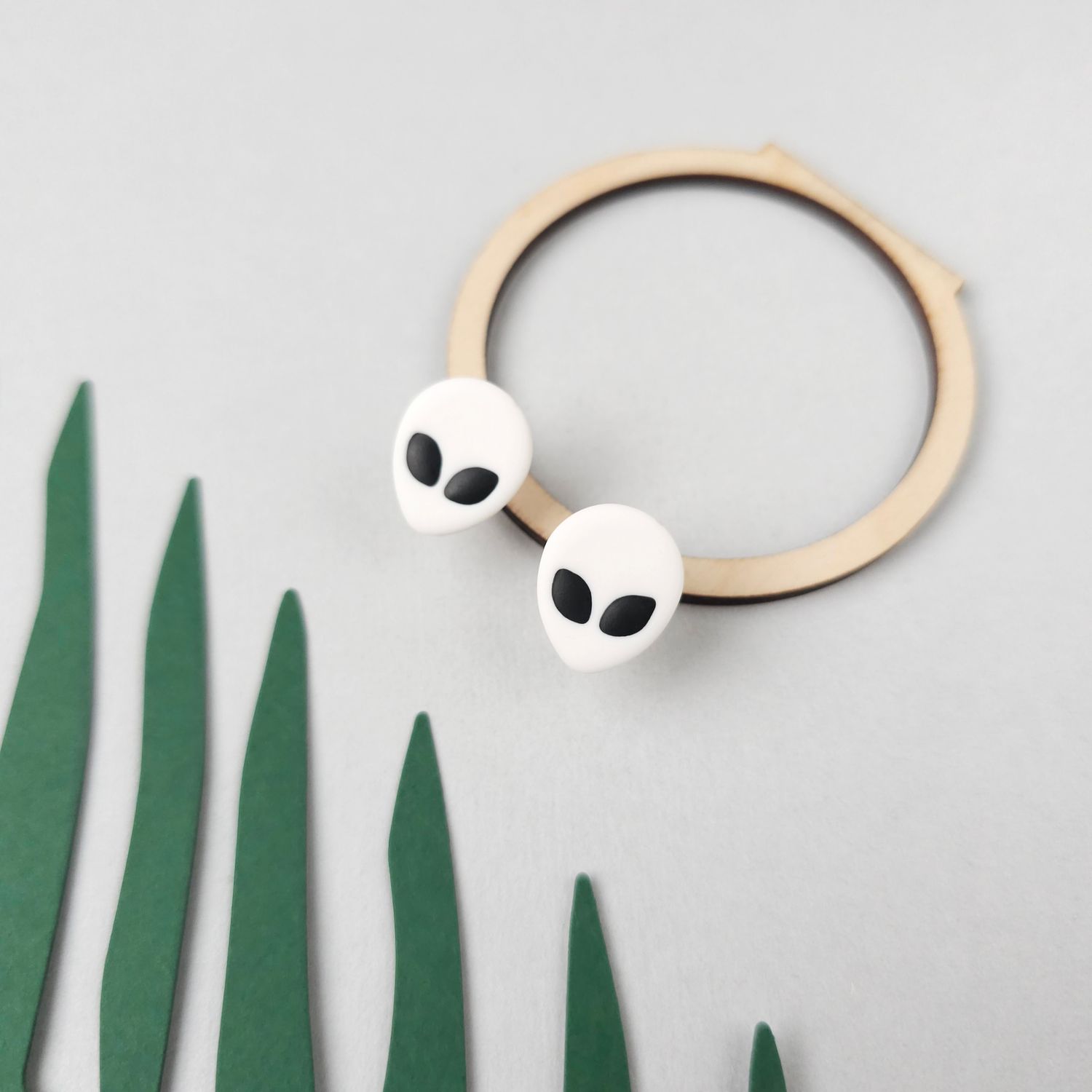 White Alien Halloween Earrings
