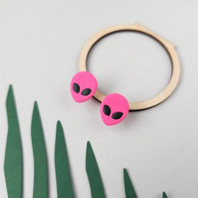 Pink Alien Halloween Earrings