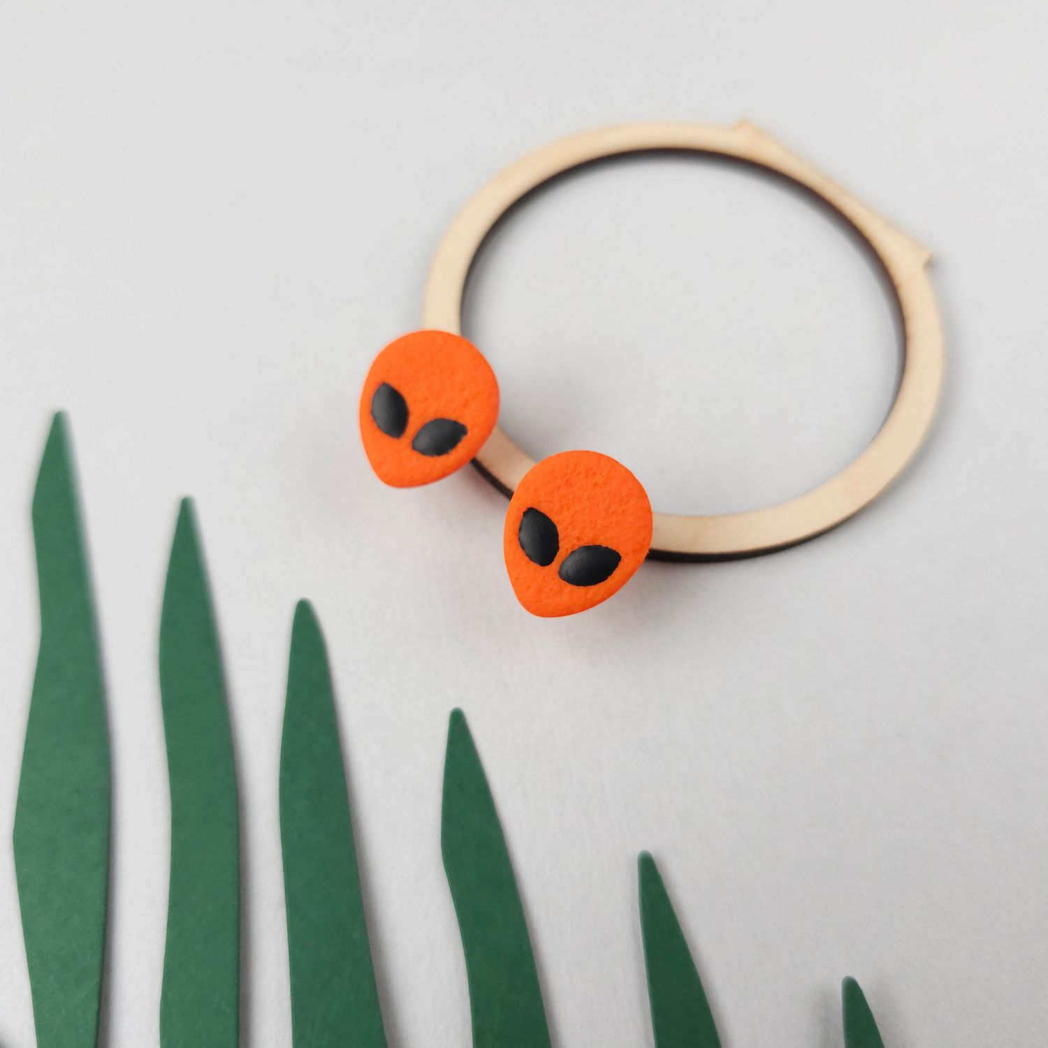 Orange Alien Halloween Earrings