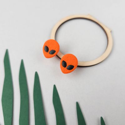 Orange Alien Halloween Earrings