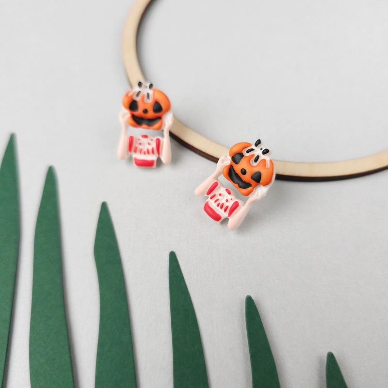 Girl With Pumpkin Head Halloween Earrings