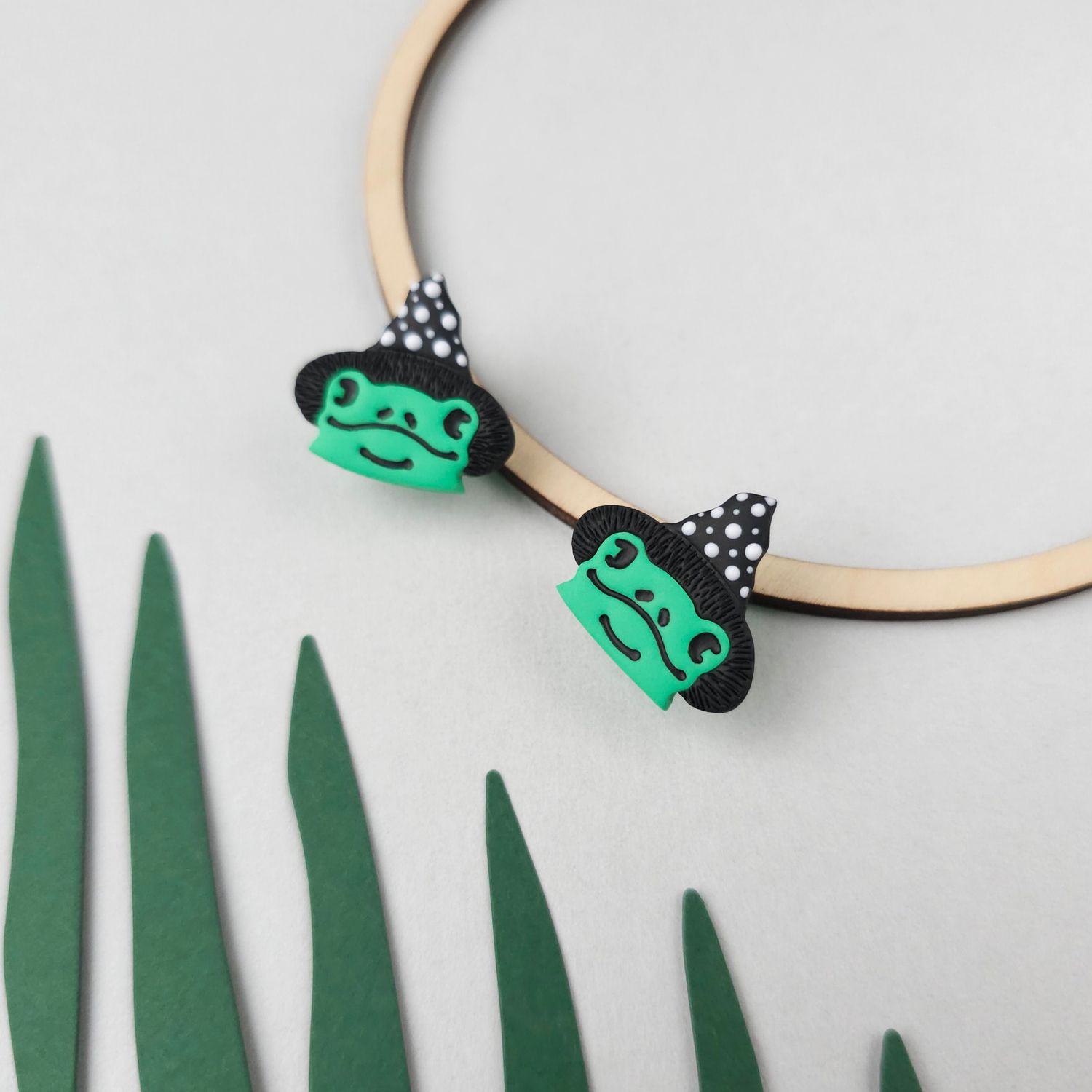 Witchy Green Frog Halloween Earrings