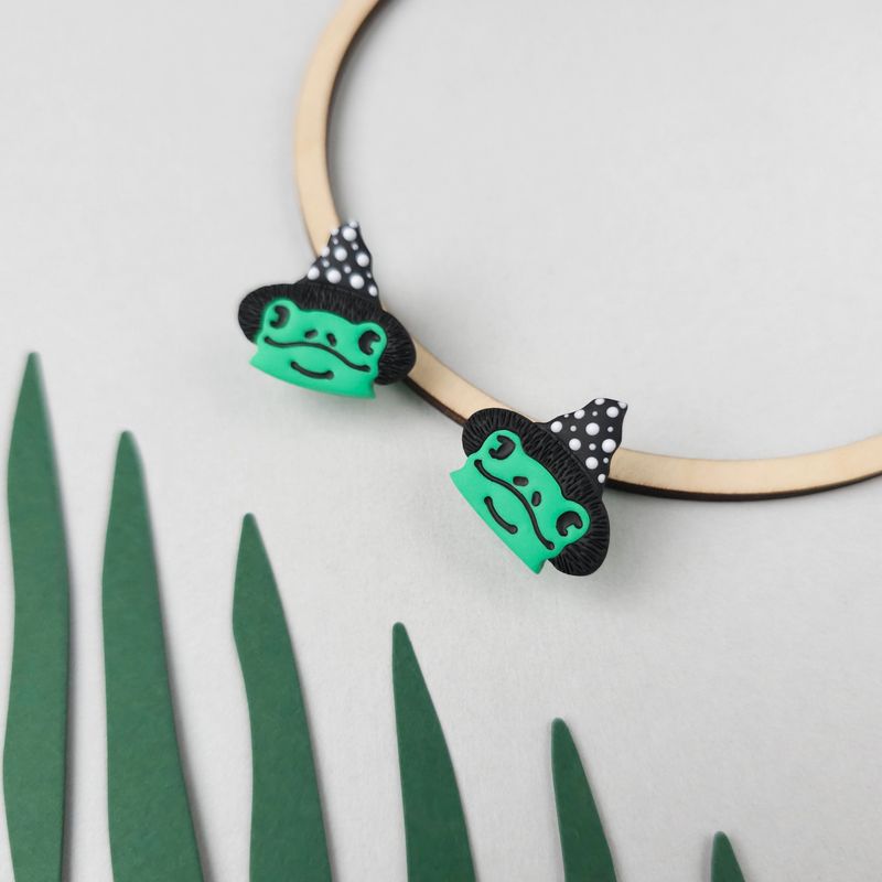 Witchy Green Frog Halloween Earrings