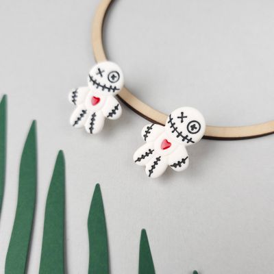 White Voodoo Doll Halloween Earrings