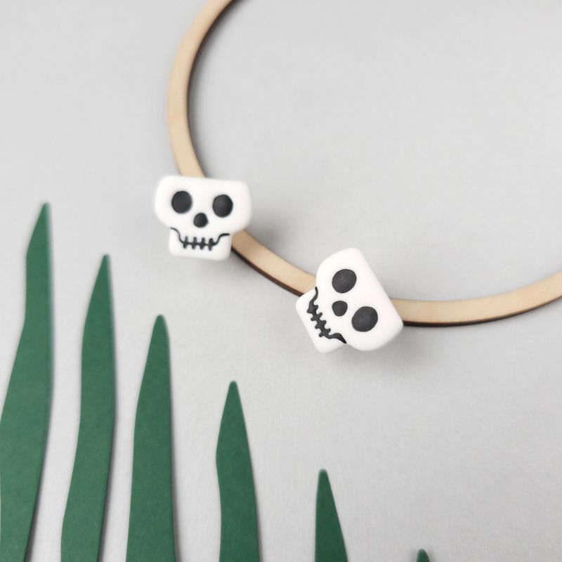 Small White Skull Halloween Earrings