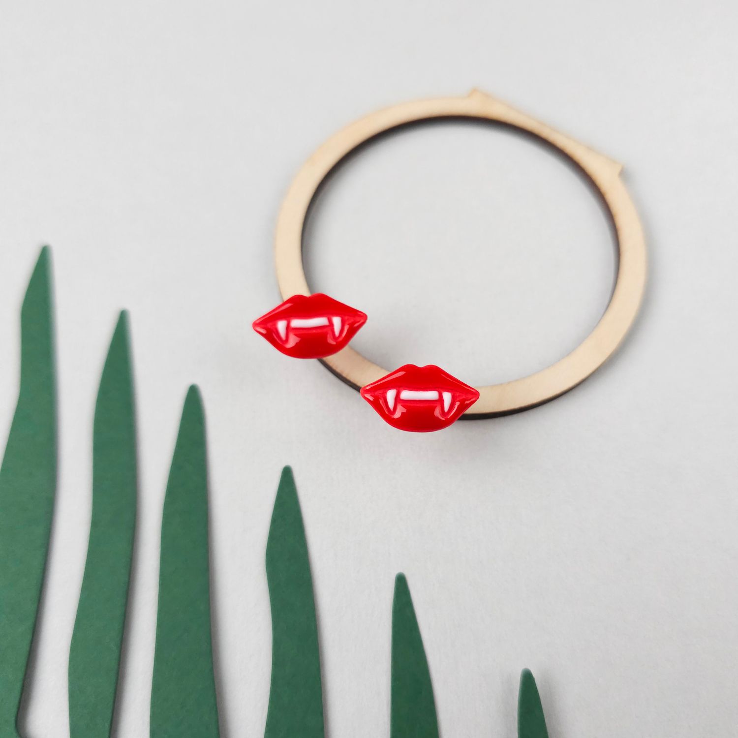Small Red Vampire Lips Halloween Earrings