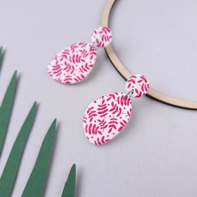 Dark red leaf polymer clay earrings