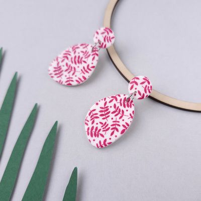 Dark red leaf polymer clay earrings