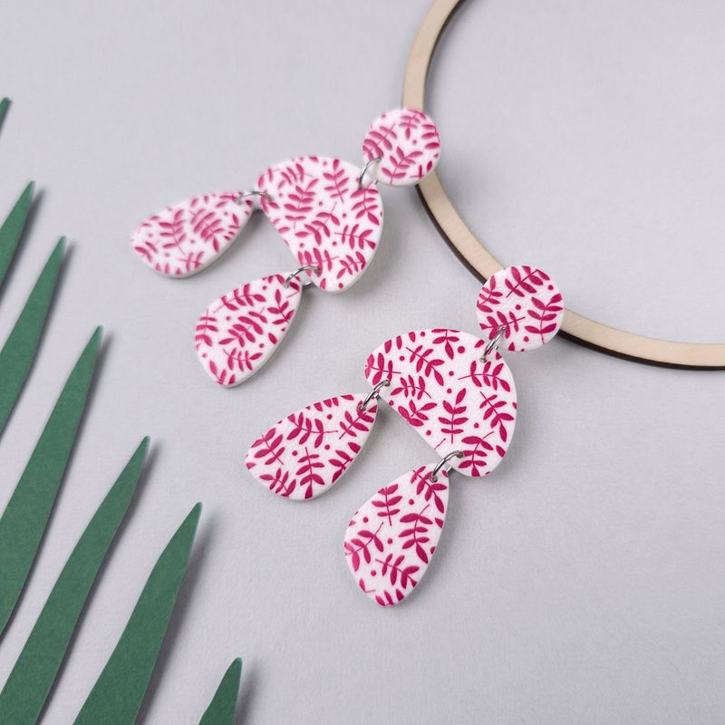 Leaf statement polymer clay earrings