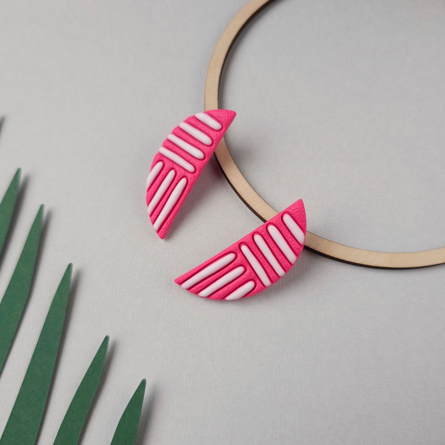 Pink and White Polymer Clay Studs