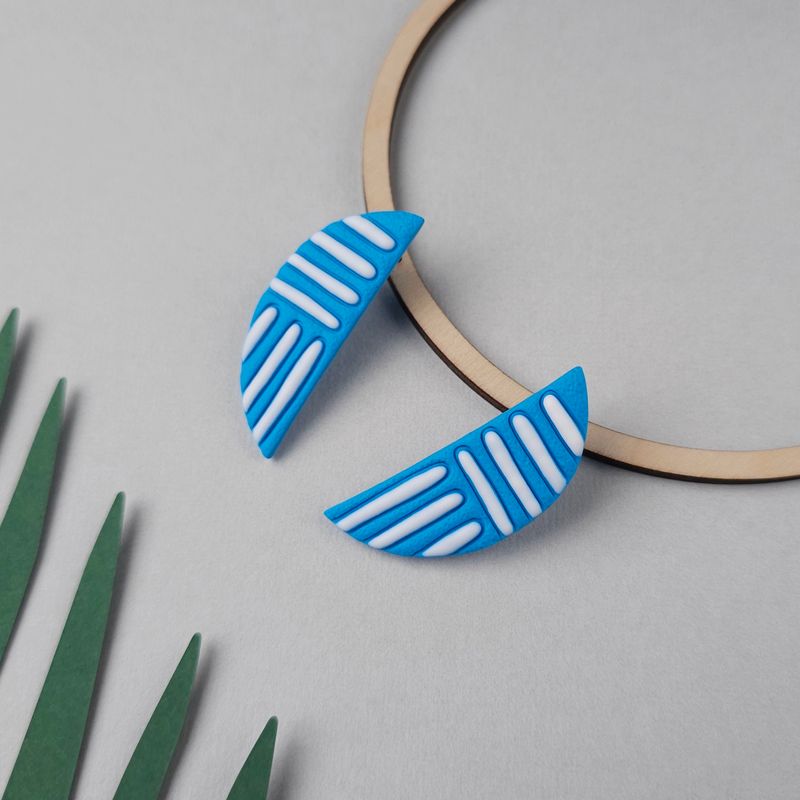 Sky Blue and White Polymer Clay Studs