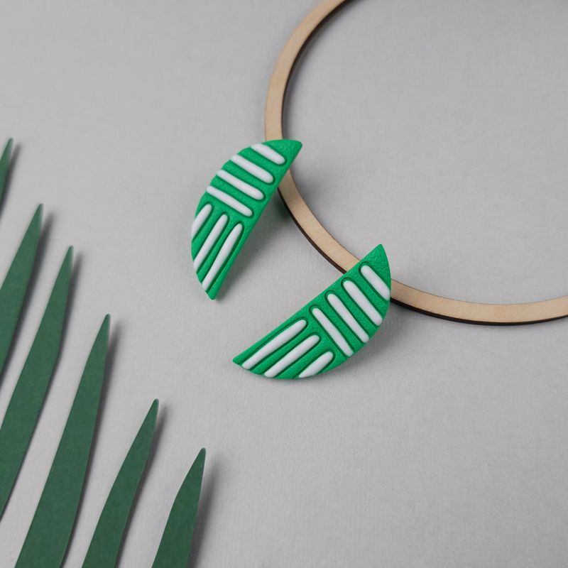 Shamrock Green and White Polymer Clay Studs