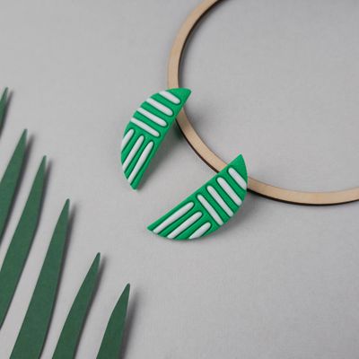 Shamrock Green and White Polymer Clay Studs