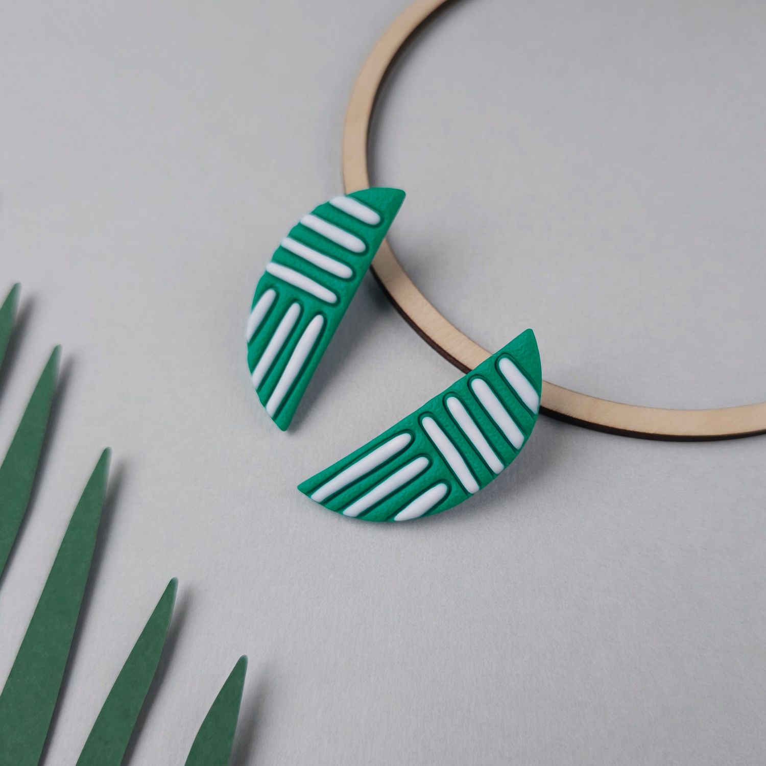 Dark Green and White Polymer Clay Studs