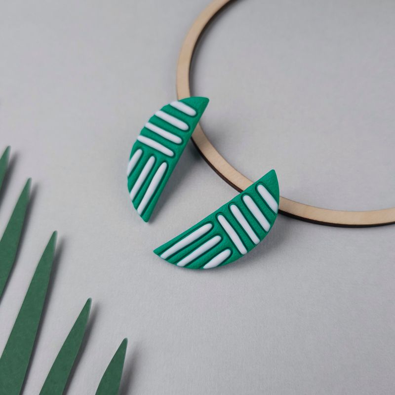 Dark Green and White Polymer Clay Studs