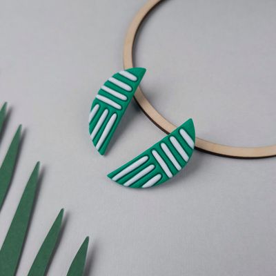 Dark Green and White Polymer Clay Studs