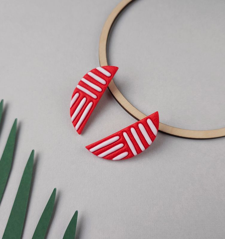 Red and White Polymer Clay Studs