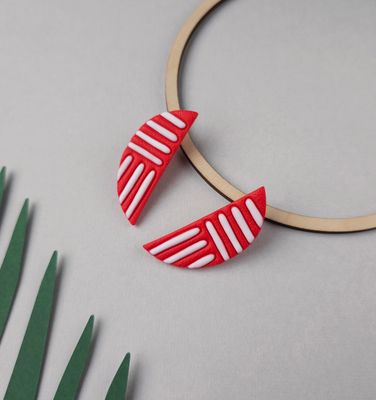 Red and White Polymer Clay Studs