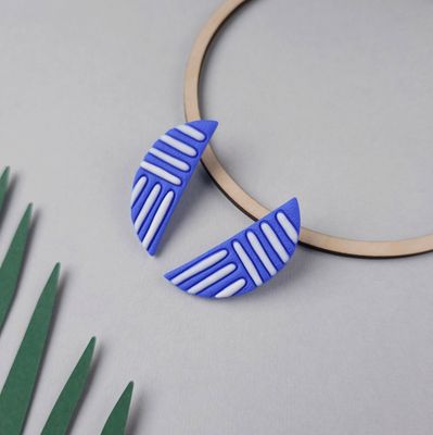 Blue and White Polymer Clay Studs