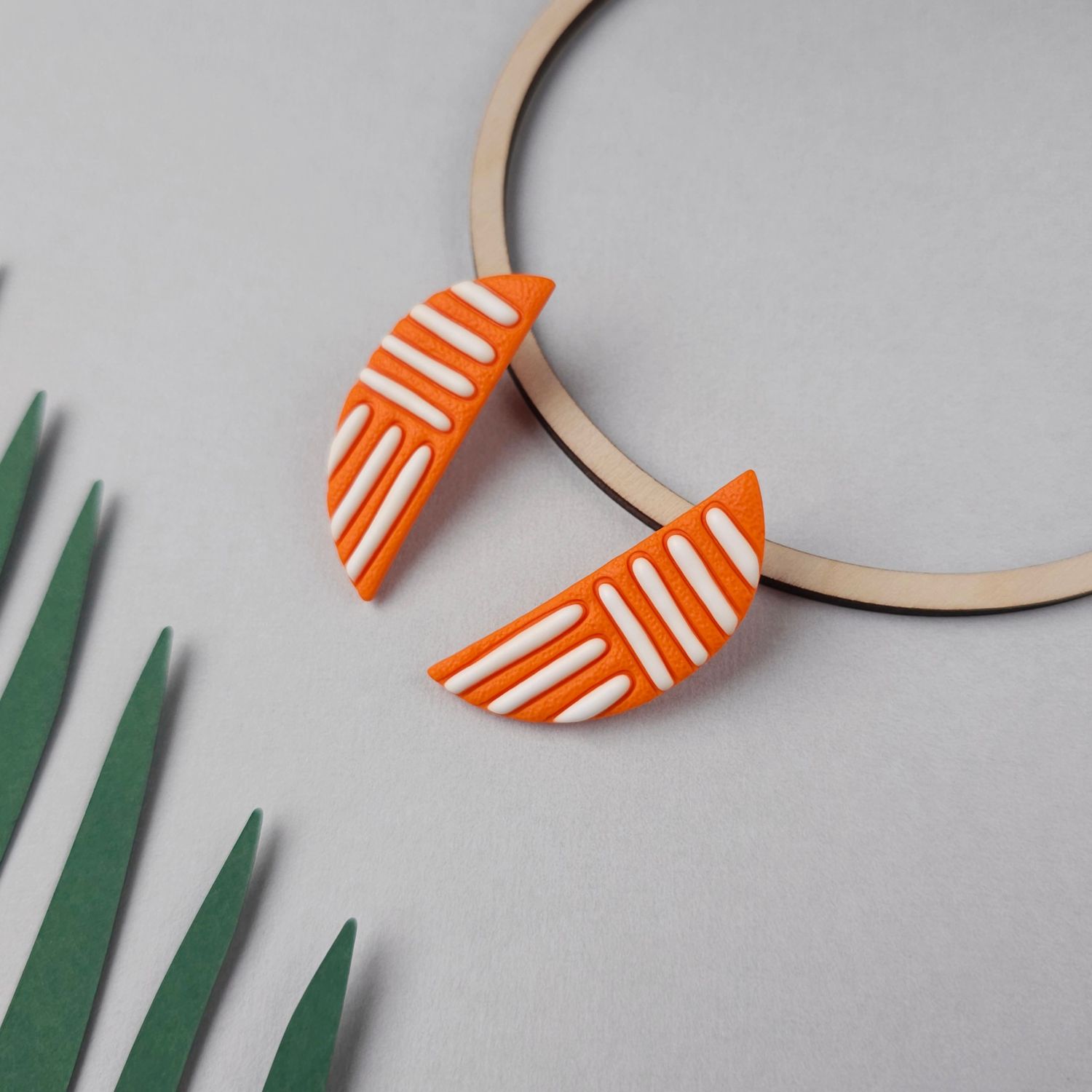 Orange and White Polymer Clay Studs