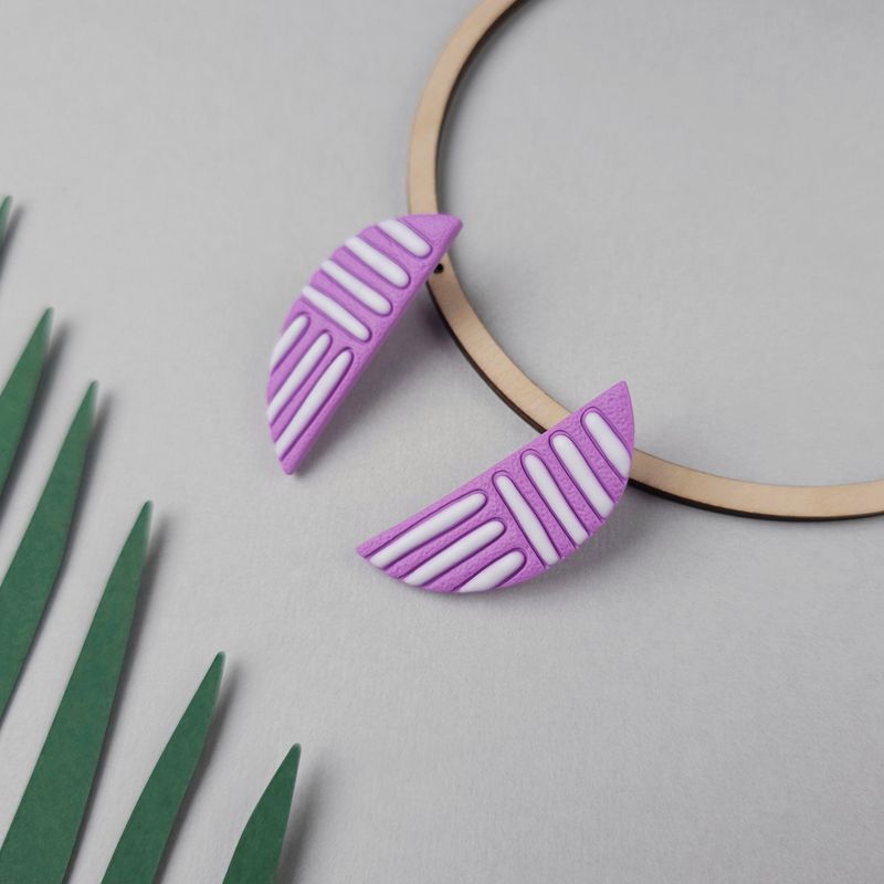 Purple and White Polymer Clay Studs