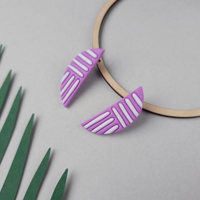 Purple and White Polymer Clay Studs