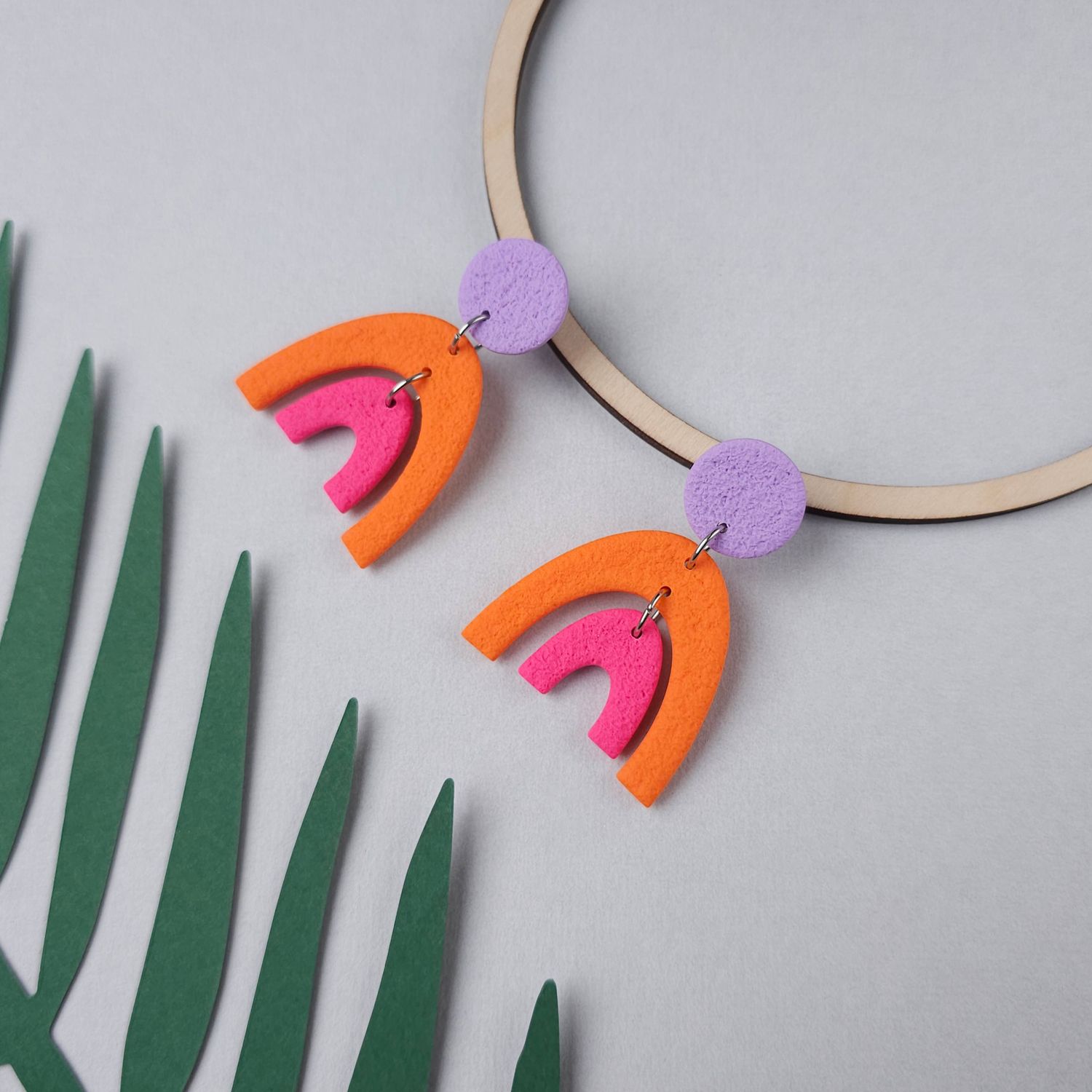 Fun statement polymer clay arch earrings