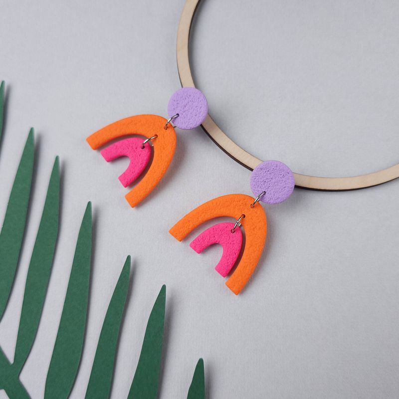 Fun statement polymer clay arch earrings