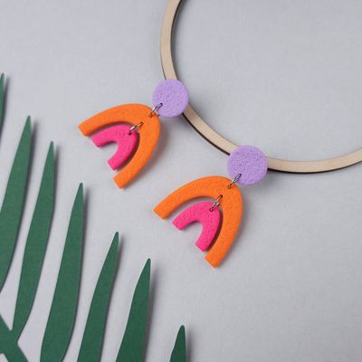 Fun statement polymer clay arch earrings