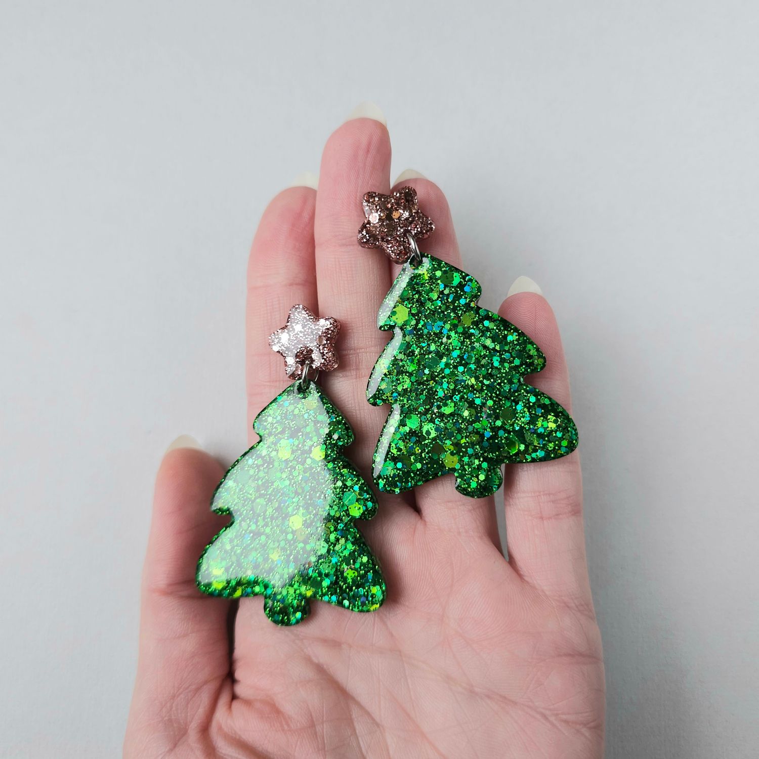 Green Christmas tree earrings
