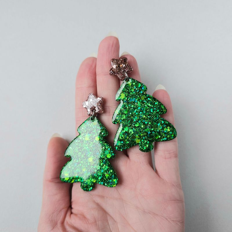 Green Christmas tree earrings
