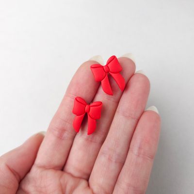 Small Red Bow Studs