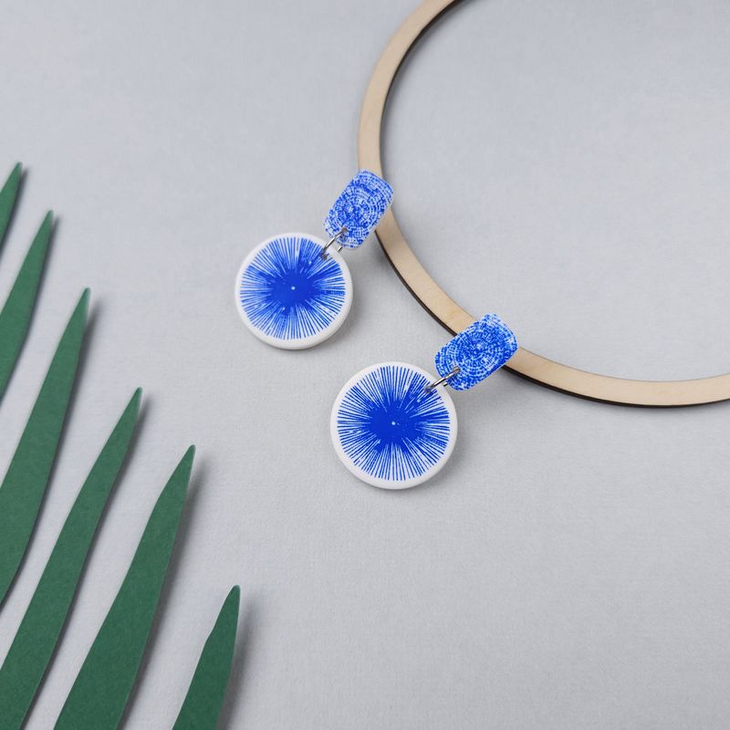 Blue and White Dangle Polymer Clay Studs