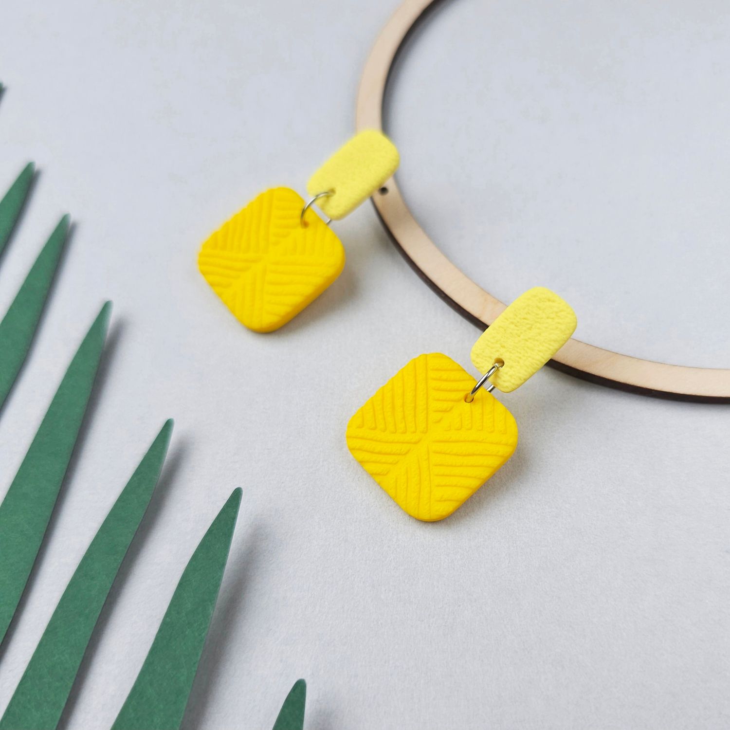 Yellow Square Polymer Clay Earrings