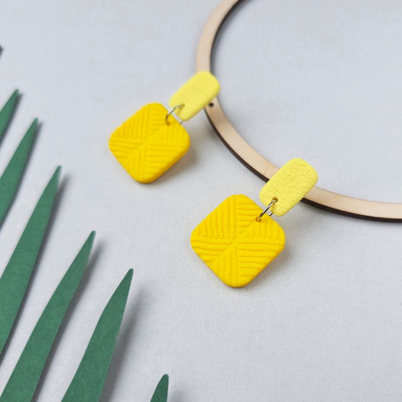 Yellow Square Polymer Clay Earrings