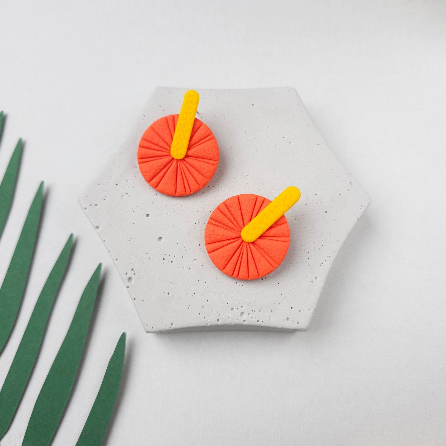 Orange and Yellow Statement Polymer Clay Earrings