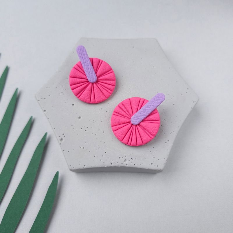 Pink and Purple Statement Polymer Clay Earrings