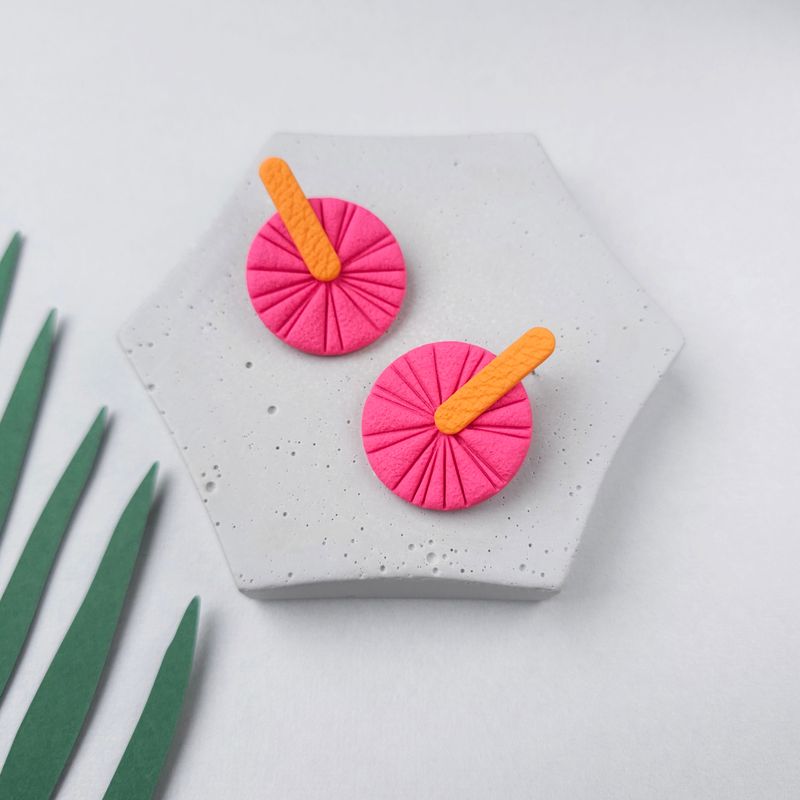 Pink and Orange Statement Polymer Clay Earrings