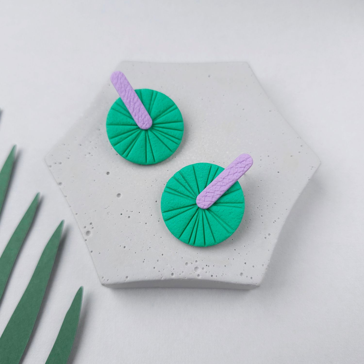 Green and Purple Statement Polymer Clay Earrings