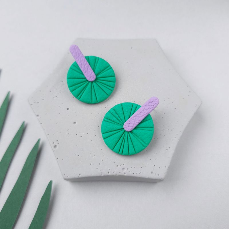 Green and Purple Statement Polymer Clay Earrings